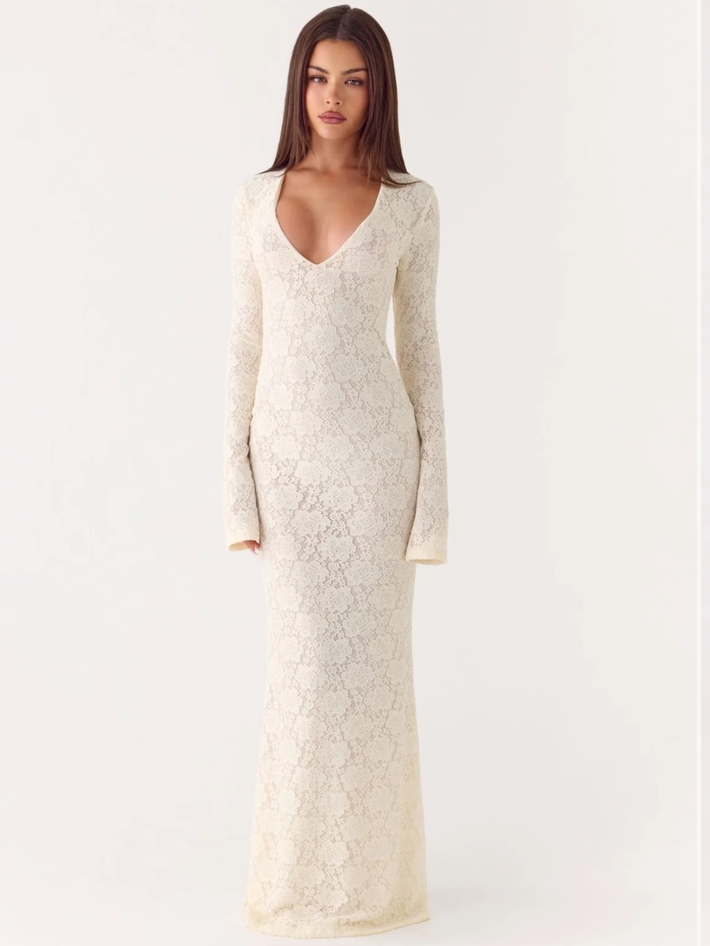 Peppermayo Astoria Ivory Long Sleeve Lace Maxi Dress